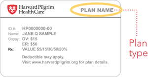 Member ID card with the plan type in the upper right hand corner highlighted